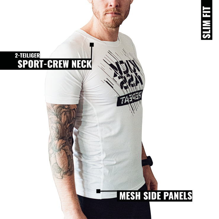 MOODIVATIONS // KICKASS REPEAT Fitness T-Shirt für Herren, Farbe: weiß - Sport-Crew Neck
